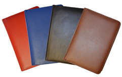 Refillable classic leather journals in red, blue, black and bristih tan